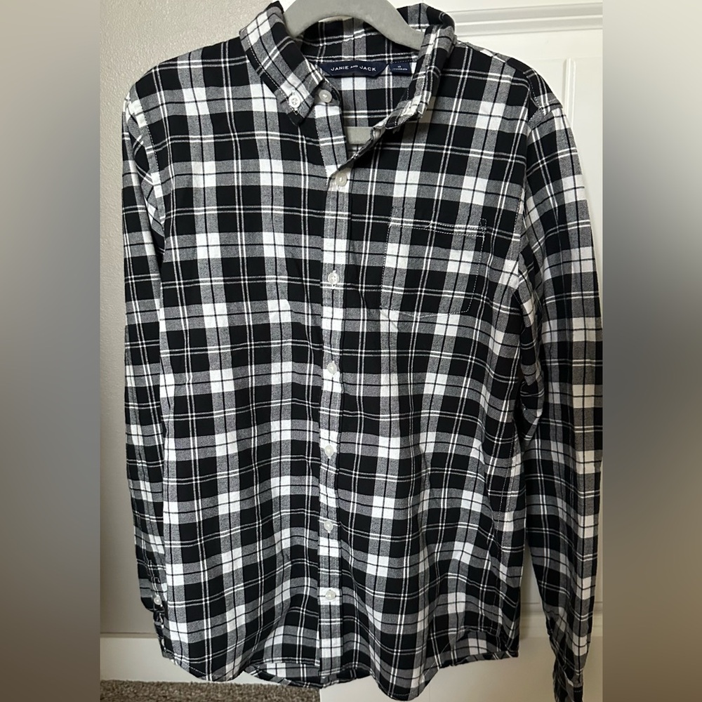 Janie and Jack Boys Black & White Flannel Shirt Size 12